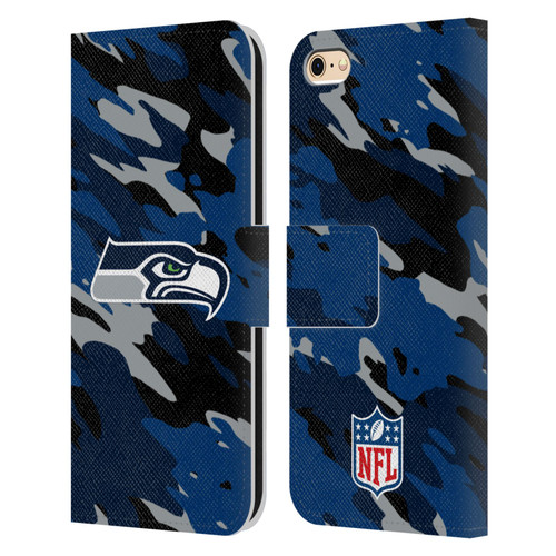 NFL Seattle Seahawks Logo Camou Leather Book Wallet Case Cover For Apple iPhone 6 / iPhone 6s