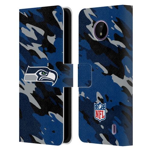 NFL Seattle Seahawks Logo Camou Leather Book Wallet Case Cover For Nokia C10 / C20
