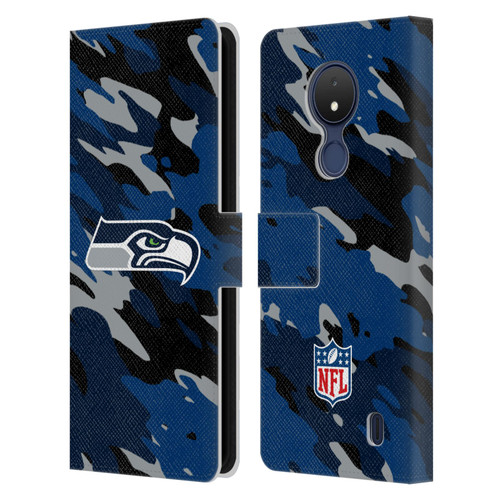 NFL Seattle Seahawks Logo Camou Leather Book Wallet Case Cover For Nokia C21