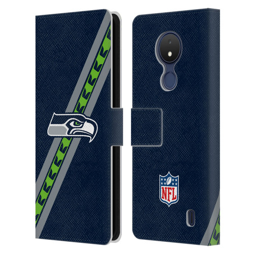 NFL Seattle Seahawks Logo Stripes Leather Book Wallet Case Cover For Nokia C21