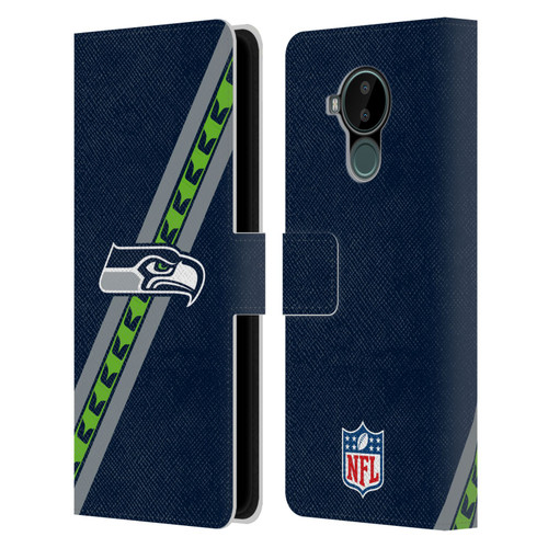 NFL Seattle Seahawks Logo Stripes Leather Book Wallet Case Cover For Nokia C30