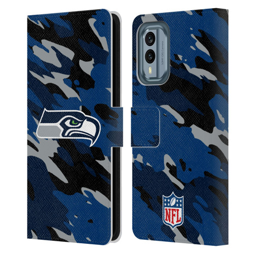 NFL Seattle Seahawks Logo Camou Leather Book Wallet Case Cover For Nokia X30