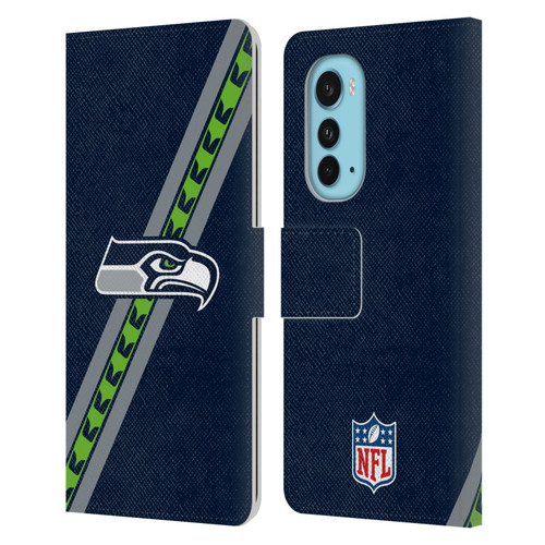 NFL Seattle Seahawks Logo Stripes Leather Book Wallet Case Cover For Motorola Edge (2022)