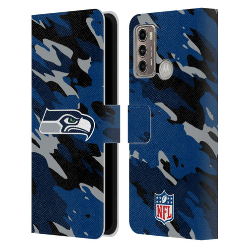 NFL Seattle Seahawks Logo Camou Leather Book Wallet Case Cover For Motorola Moto G60 / Moto G40 Fusion