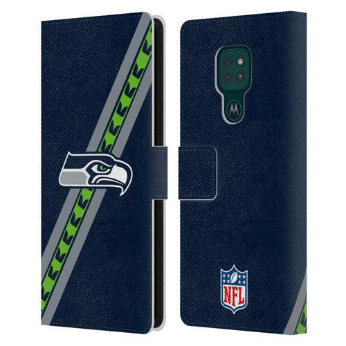 NFL Seattle Seahawks Logo Stripes Leather Book Wallet Case Cover For Motorola Moto G9 Play