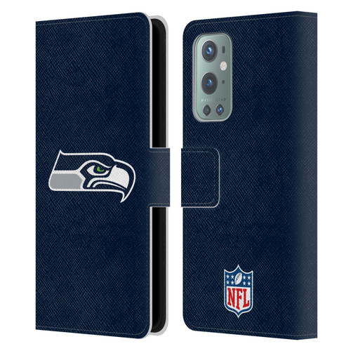 NFL Seattle Seahawks Logo Plain Leather Book Wallet Case Cover For OnePlus 9