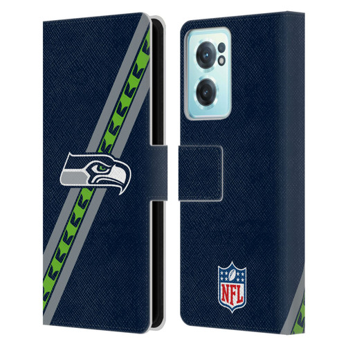 NFL Seattle Seahawks Logo Stripes Leather Book Wallet Case Cover For OnePlus Nord CE 2 5G