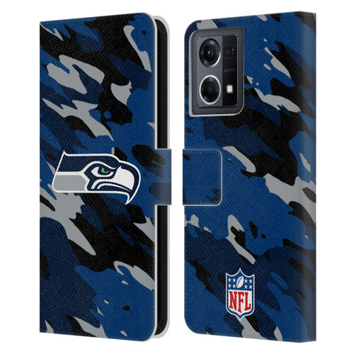 NFL Seattle Seahawks Logo Camou Leather Book Wallet Case Cover For OPPO Reno8 4G
