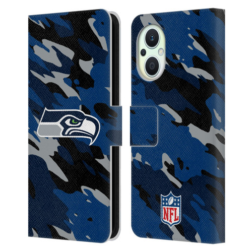 NFL Seattle Seahawks Logo Camou Leather Book Wallet Case Cover For OPPO Reno8 Lite