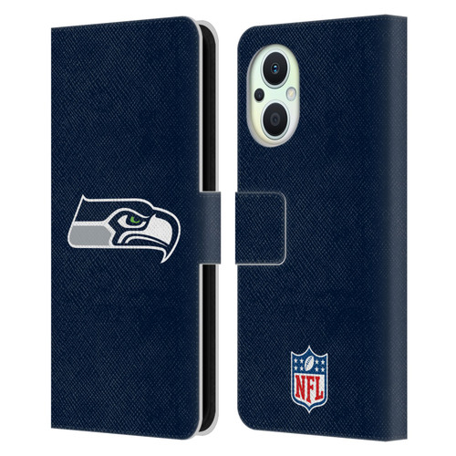 NFL Seattle Seahawks Logo Plain Leather Book Wallet Case Cover For OPPO Reno8 Lite