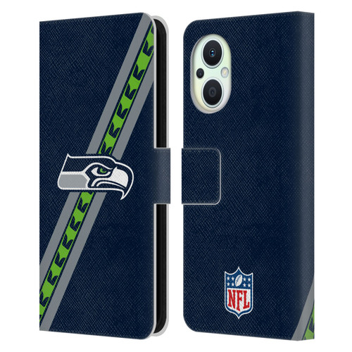 NFL Seattle Seahawks Logo Stripes Leather Book Wallet Case Cover For OPPO Reno8 Lite