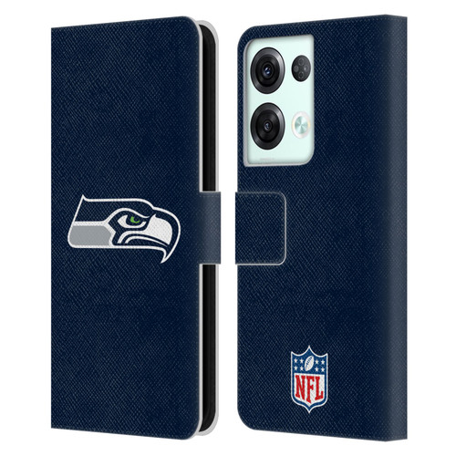 NFL Seattle Seahawks Logo Plain Leather Book Wallet Case Cover For OPPO Reno8 Pro