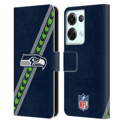 NFL Seattle Seahawks Logo Stripes Leather Book Wallet Case Cover For OPPO Reno8 Pro