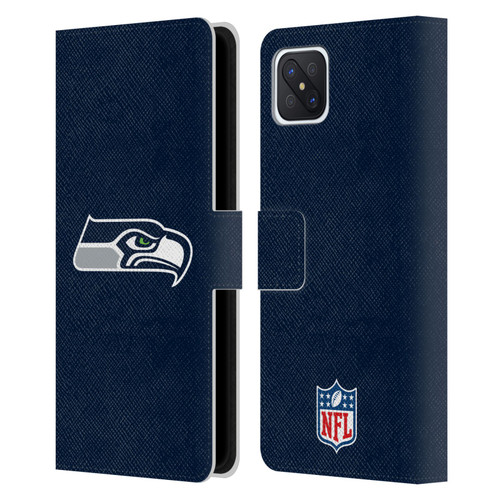 NFL Seattle Seahawks Logo Plain Leather Book Wallet Case Cover For OPPO Reno4 Z 5G