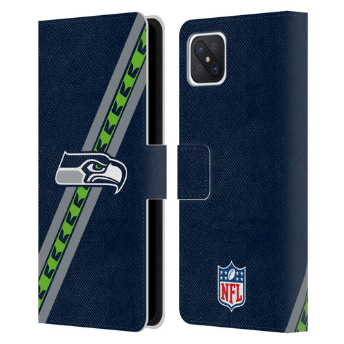 NFL Seattle Seahawks Logo Stripes Leather Book Wallet Case Cover For OPPO Reno4 Z 5G