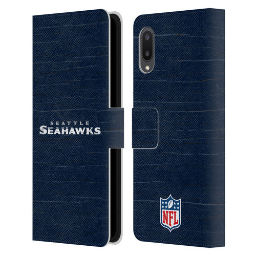NFL Seattle Seahawks Logo Distressed Look Leather Book Wallet Case Cover For Samsung Galaxy A02/M02 (2021)