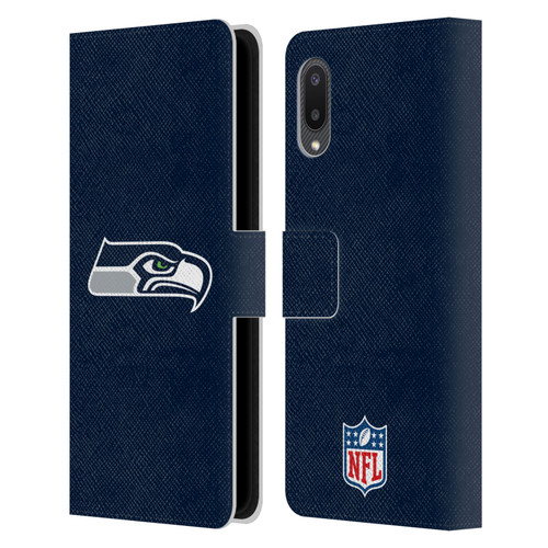 NFL Seattle Seahawks Logo Plain Leather Book Wallet Case Cover For Samsung Galaxy A02/M02 (2021)