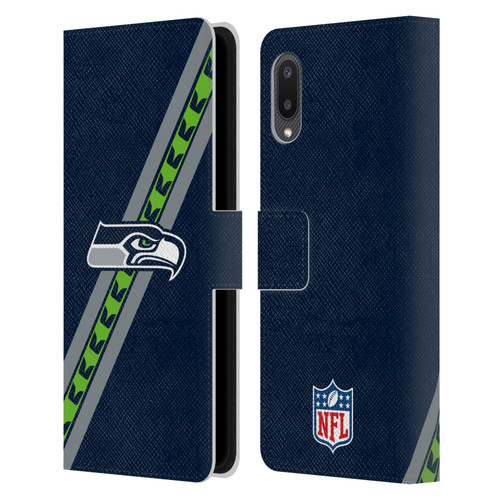 NFL Seattle Seahawks Logo Stripes Leather Book Wallet Case Cover For Samsung Galaxy A02/M02 (2021)