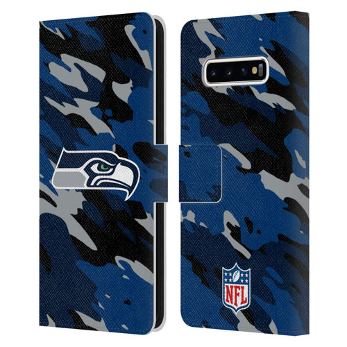 NFL Seattle Seahawks Logo Camou Leather Book Wallet Case Cover For Samsung Galaxy S10+ / S10 Plus
