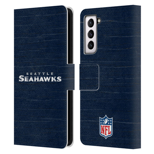 NFL Seattle Seahawks Logo Distressed Look Leather Book Wallet Case Cover For Samsung Galaxy S21 5G