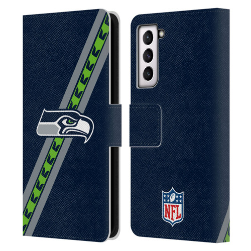 NFL Seattle Seahawks Logo Stripes Leather Book Wallet Case Cover For Samsung Galaxy S21 5G