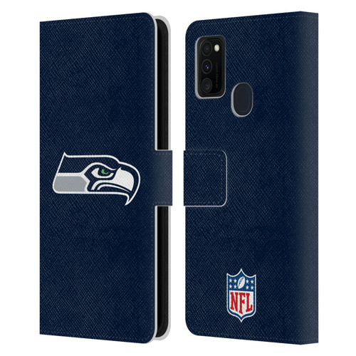 NFL Seattle Seahawks Logo Plain Leather Book Wallet Case Cover For Samsung Galaxy M30s (2019)/M21 (2020)