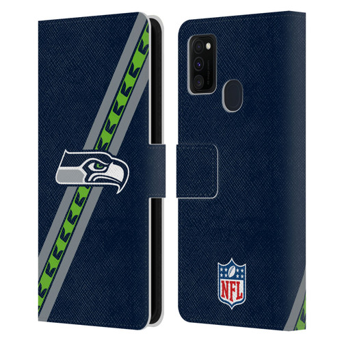 NFL Seattle Seahawks Logo Stripes Leather Book Wallet Case Cover For Samsung Galaxy M30s (2019)/M21 (2020)