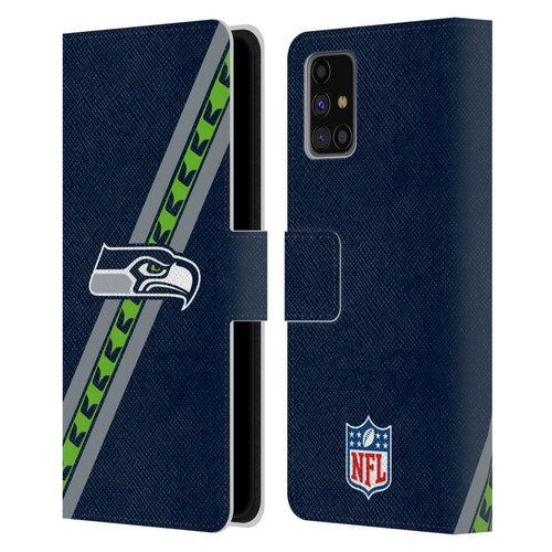NFL Seattle Seahawks Logo Stripes Leather Book Wallet Case Cover For Samsung Galaxy M31s (2020)
