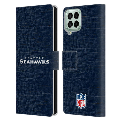 NFL Seattle Seahawks Logo Distressed Look Leather Book Wallet Case Cover For Samsung Galaxy M33 (2022)