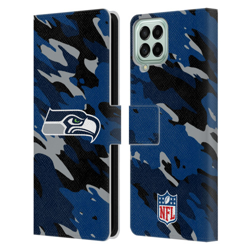 NFL Seattle Seahawks Logo Camou Leather Book Wallet Case Cover For Samsung Galaxy M53 (2022)