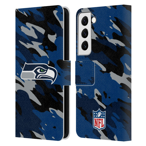 NFL Seattle Seahawks Logo Camou Leather Book Wallet Case Cover For Samsung Galaxy S22 5G