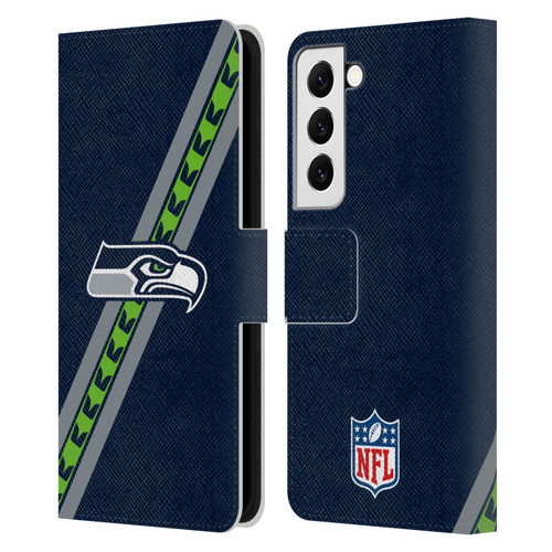 NFL Seattle Seahawks Logo Stripes Leather Book Wallet Case Cover For Samsung Galaxy S22 5G