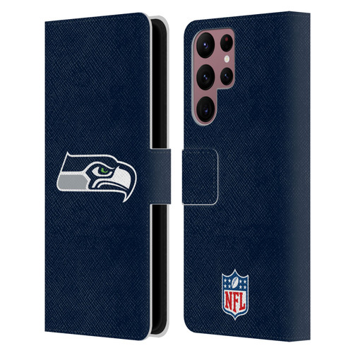 NFL Seattle Seahawks Logo Plain Leather Book Wallet Case Cover For Samsung Galaxy S22 Ultra 5G