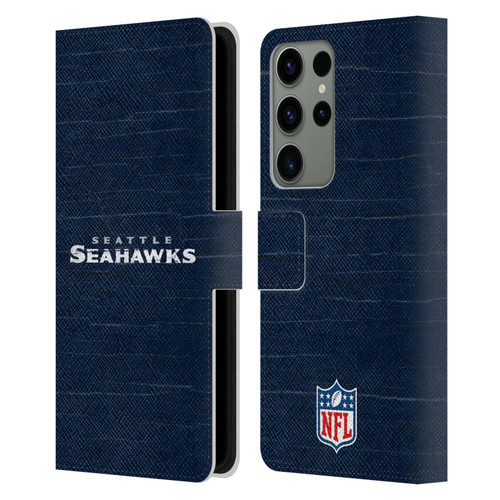 NFL Seattle Seahawks Logo Distressed Look Leather Book Wallet Case Cover For Samsung Galaxy S23 Ultra 5G