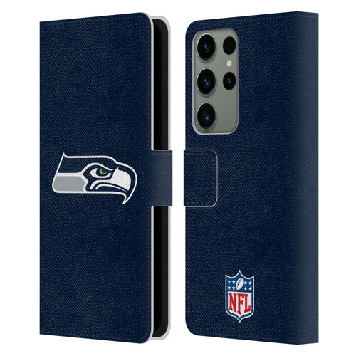 NFL Seattle Seahawks Logo Plain Leather Book Wallet Case Cover For Samsung Galaxy S23 Ultra 5G