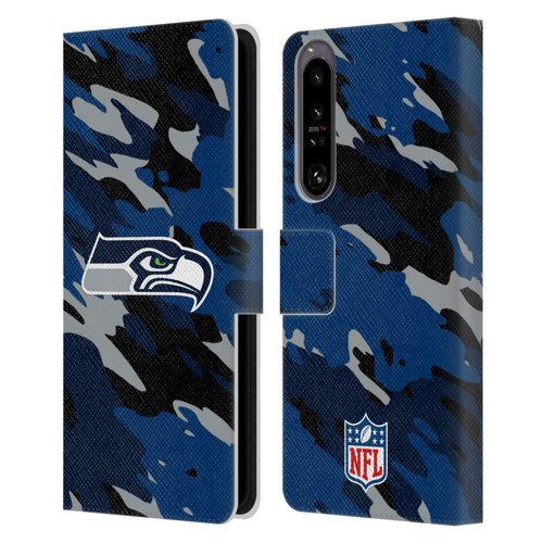 NFL Seattle Seahawks Logo Camou Leather Book Wallet Case Cover For Sony Xperia 1 IV