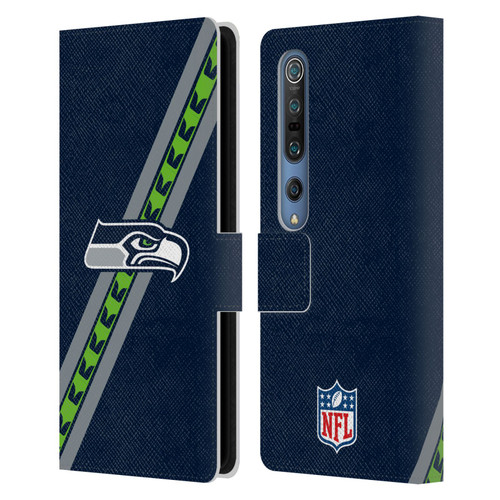 NFL Seattle Seahawks Logo Stripes Leather Book Wallet Case Cover For Xiaomi Mi 10 5G / Mi 10 Pro 5G