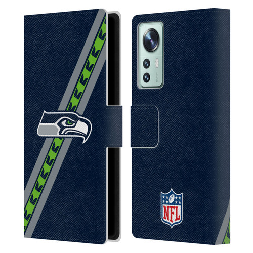 NFL Seattle Seahawks Logo Stripes Leather Book Wallet Case Cover For Xiaomi 12