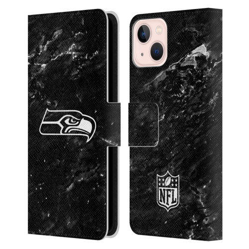 NFL Seattle Seahawks Artwork Marble Leather Book Wallet Case Cover For Apple iPhone 13