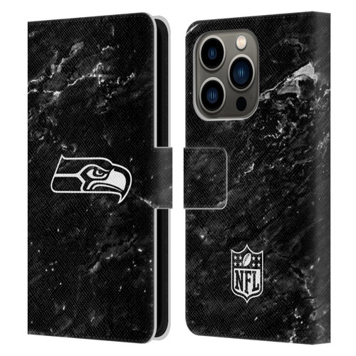 NFL Seattle Seahawks Artwork Marble Leather Book Wallet Case Cover For Apple iPhone 14 Pro