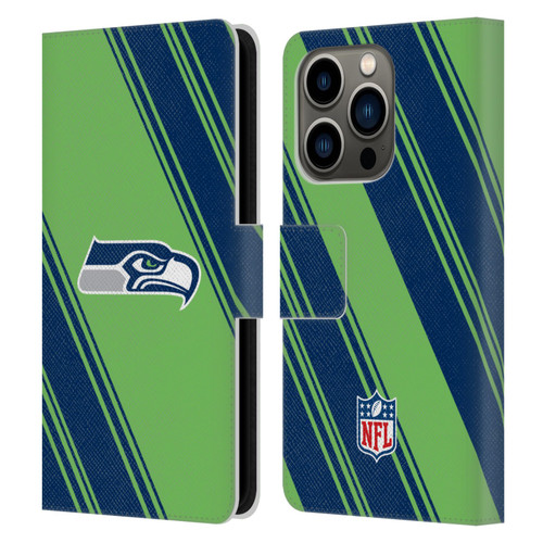 NFL Seattle Seahawks Artwork Stripes Leather Book Wallet Case Cover For Apple iPhone 14 Pro
