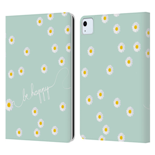 Monika Strigel Happy Daisy Mint Leather Book Wallet Case Cover For Apple iPad Air 11 2020/2022/2024