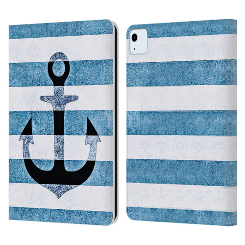 Monika Strigel Vintage Anchors Indigo Leather Book Wallet Case Cover For Apple iPad Air 11 2020/2022/2024