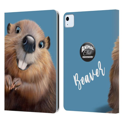 Animal Club International Faces Beaver Leather Book Wallet Case Cover For Apple iPad Air 2020 / 2022