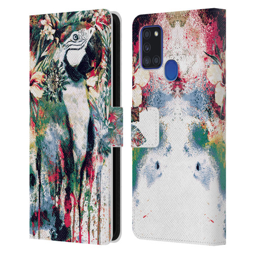 Riza Peker Animals Parrot Leather Book Wallet Case Cover For Samsung Galaxy A21s (2020)