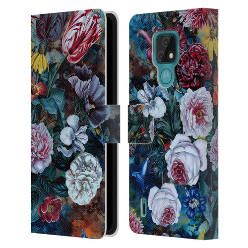 Riza Peker Florals Full Bloom Leather Book Wallet Case Cover For Motorola Moto E7