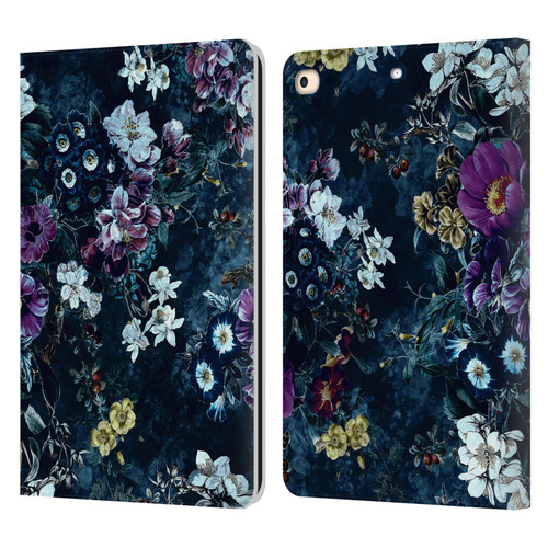 Riza Peker Night Floral Purple Flowers Leather Book Wallet Case Cover For Apple iPad 9.7 2017 / iPad 9.7 2018