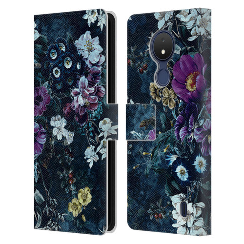 Riza Peker Night Floral Purple Flowers Leather Book Wallet Case Cover For Nokia C21