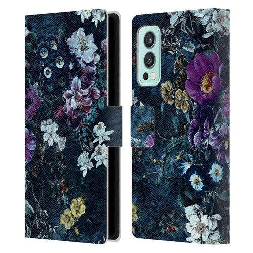 Riza Peker Night Floral Purple Flowers Leather Book Wallet Case Cover For OnePlus Nord 2 5G