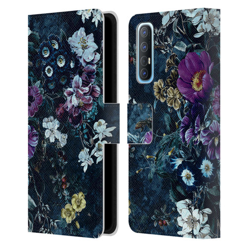 Riza Peker Night Floral Purple Flowers Leather Book Wallet Case Cover For OPPO Find X2 Neo 5G